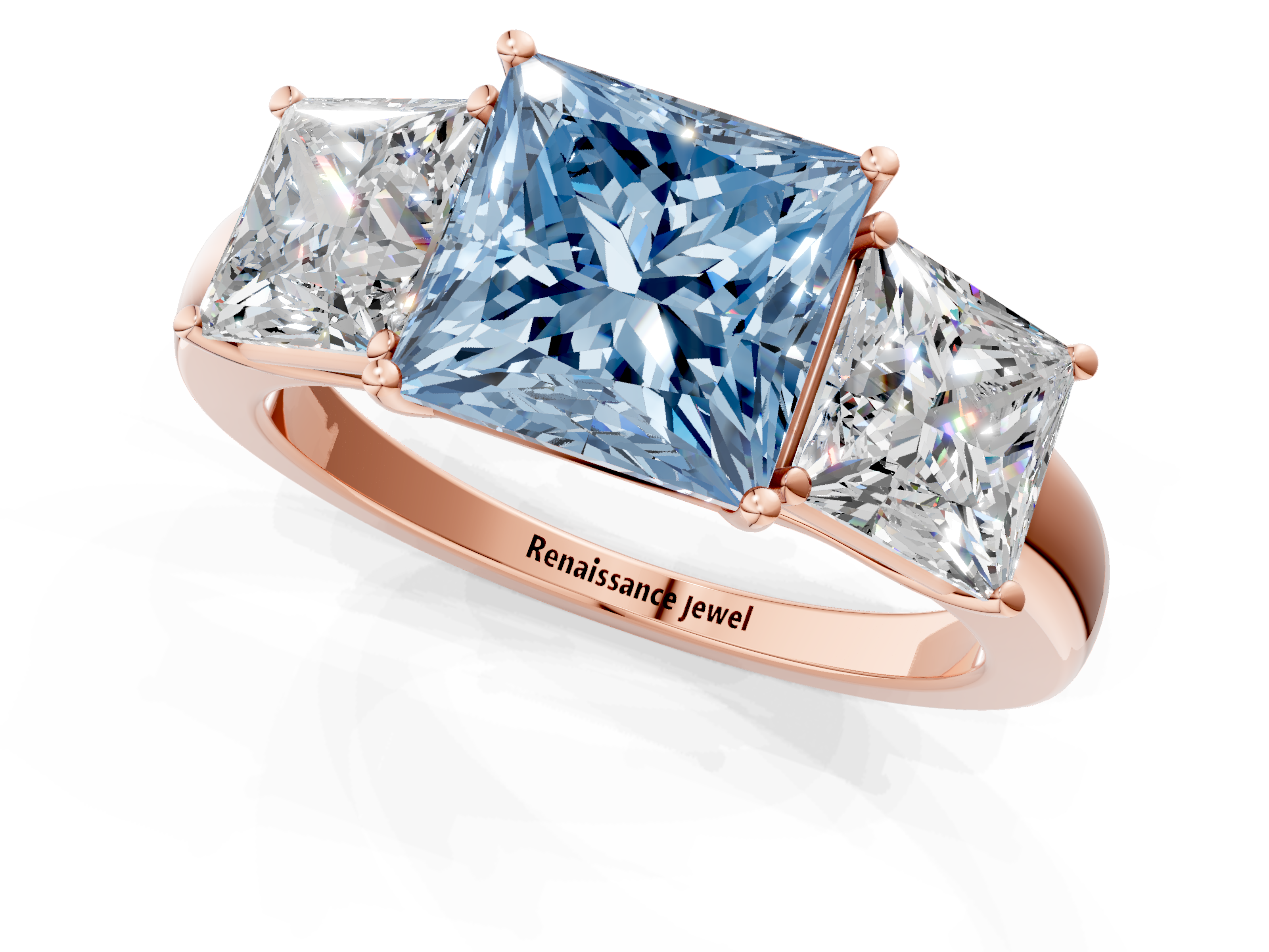 Rose gold Three-Stone Fancy Blue Princess  Cut Diamond Ring with Channel-Set Band and Four-Prong Setting_35