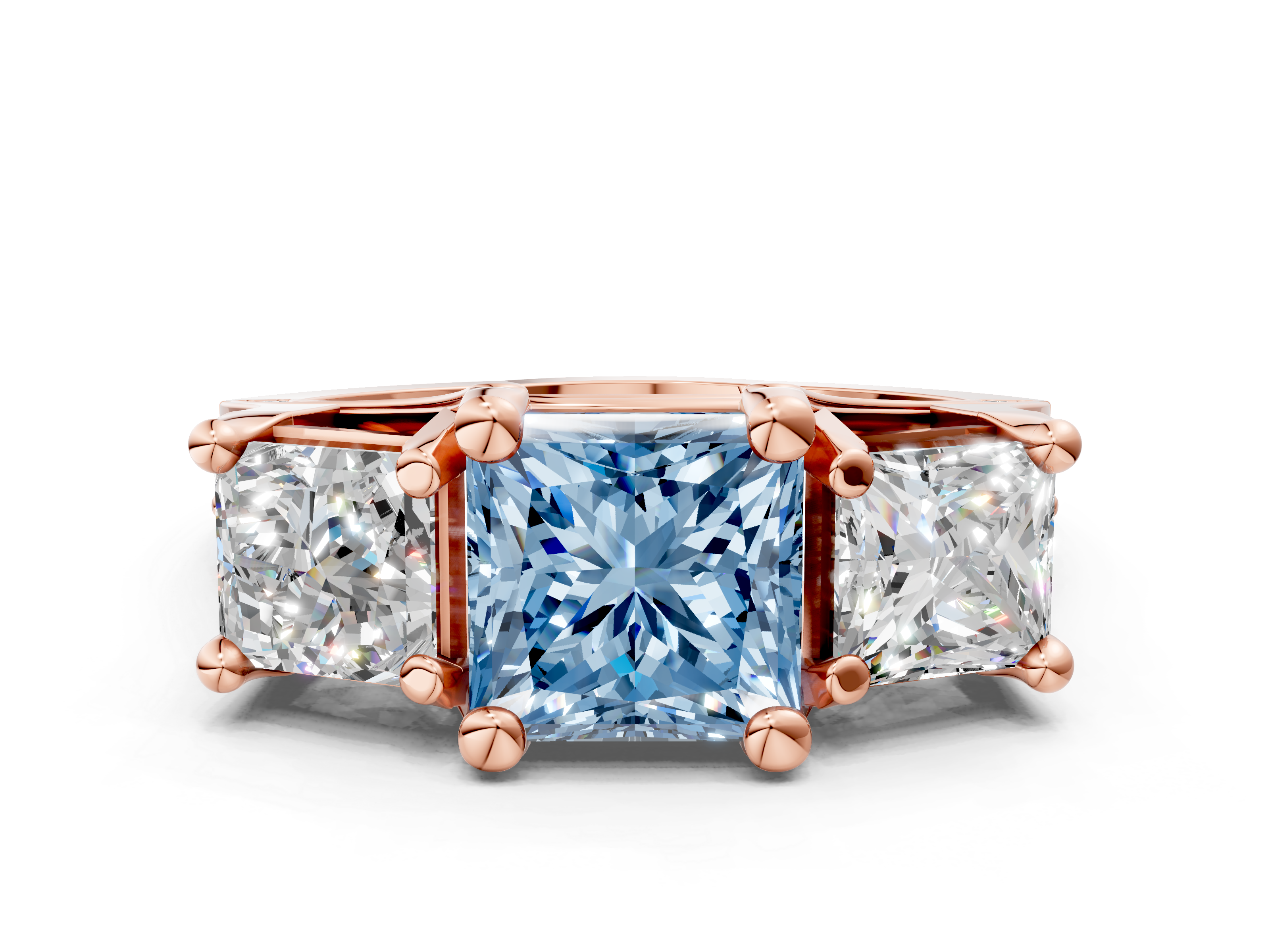 Rose gold Three-Stone Fancy Blue Princess  Cut Diamond Ring with Channel-Set Band and Four-Prong Setting_35