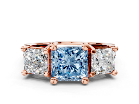 Rose gold Three-Stone Fancy Blue Princess  Cut Diamond Ring with Channel-Set Band and Four-Prong Setting_35