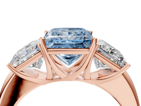 Rose gold Three-Stone Fancy Blue Princess  Cut Diamond Ring with Channel-Set Band and Four-Prong Setting_36