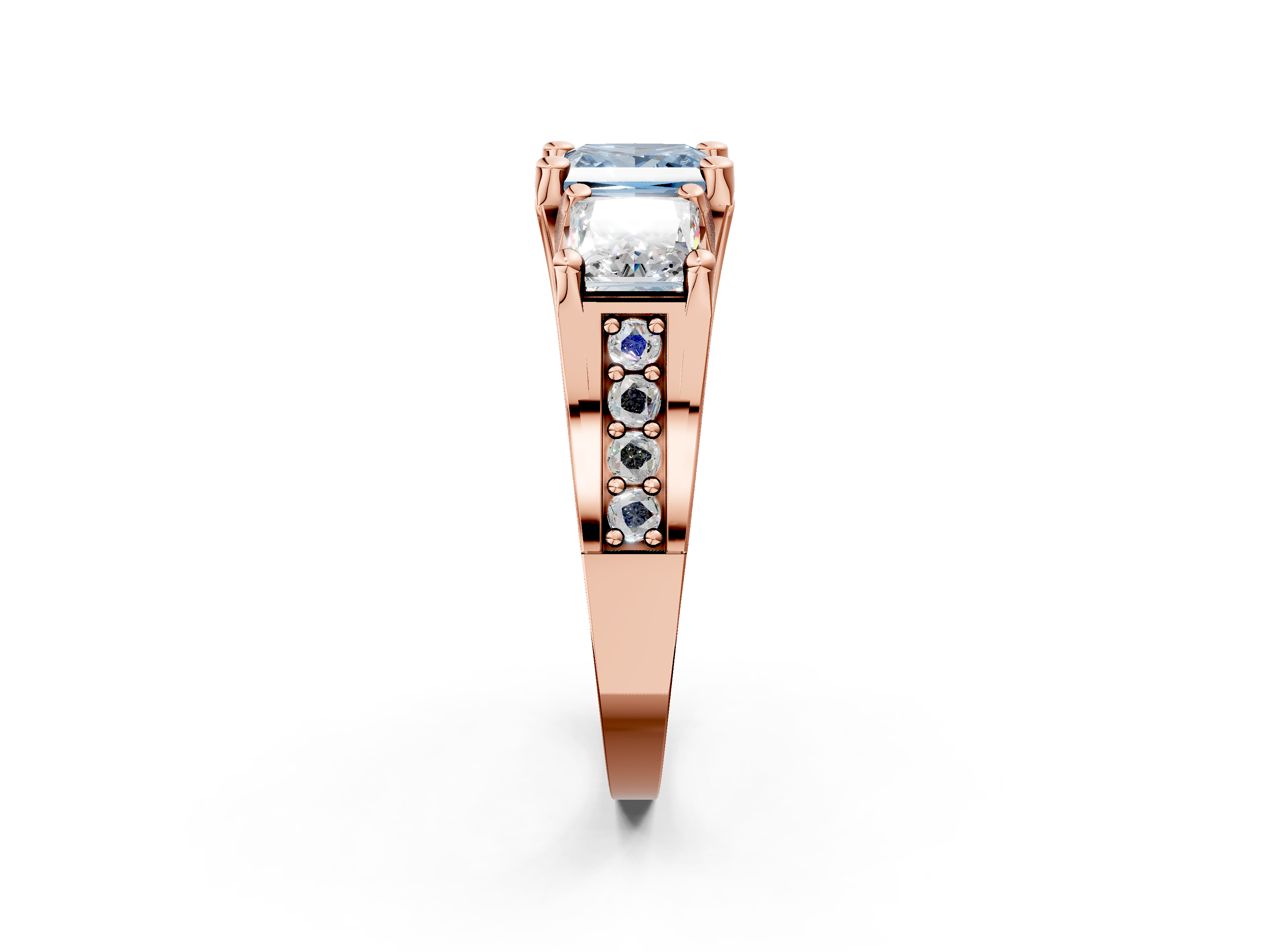 Rose gold Three-Stone Fancy Blue Princess  Cut Diamond Ring with Channel-Set Band and Four-Prong Setting_37
