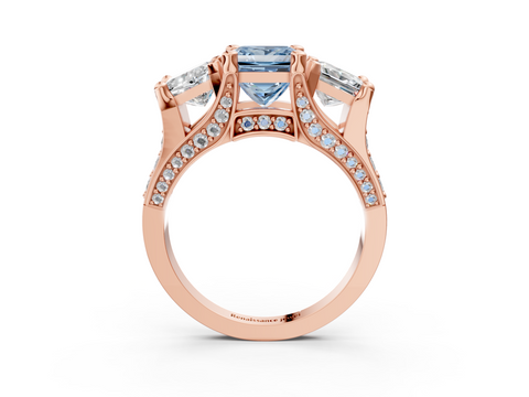 Rose gold Three-Stone Fancy Blue Princess  Cut Diamond Ring with Channel-Set Band and Four-Prong Setting_38