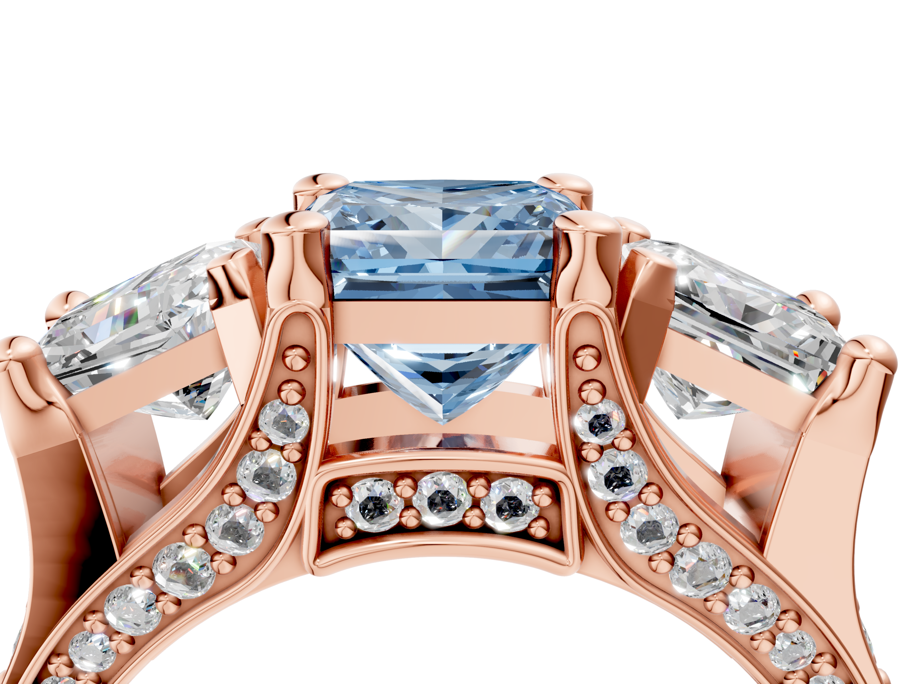 Rose gold Three-Stone Fancy Blue Princess  Cut Diamond Ring with Channel-Set Band and Four-Prong Setting_39