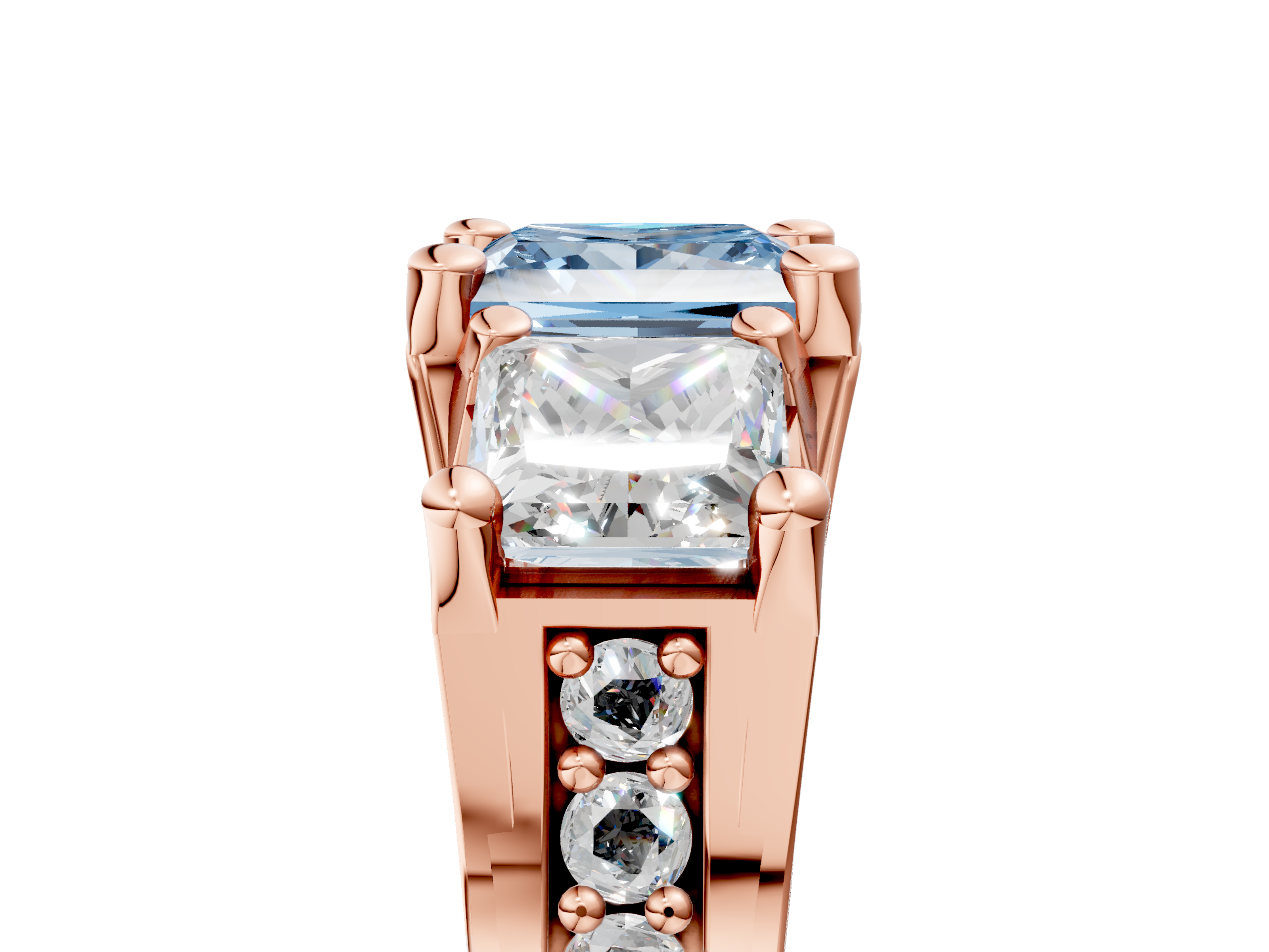 Rose gold Three-Stone Fancy Blue Princess  Cut Diamond Ring with Channel-Set Band and Four-Prong Setting_40