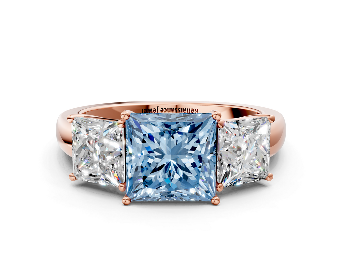 Rose gold Three-Stone Fancy Blue Princess  Cut Diamond Ring with Channel-Set Band and Four-Prong Setting_49