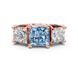 Rose gold Three-Stone Fancy Blue Princess  Cut Diamond Ring with Channel-Set Band and Four-Prong Setting_53