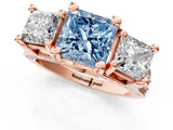 Rose gold Three-Stone Fancy Blue Princess  Cut Diamond Ring with Channel-Set Band and Four-Prong Setting_54