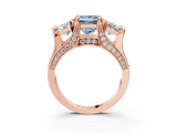 Rose gold Three-Stone Fancy Blue Princess  Cut Diamond Ring with Channel-Set Band and Four-Prong Setting_56