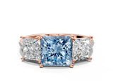 Rose gold Three-Stone Fancy Blue Princess Cut Diamond Ring with Pavé Band and Prong Setting_115