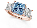 Rose gold Three-Stone Fancy Blue Princess Cut Diamond Ring with Pavé Band and Prong Setting_116