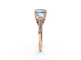 Rose gold Three-Stone Fancy Blue Princess Cut Diamond Ring with Pavé Band and Prong Setting_117