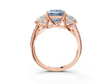 Rose gold Three-Stone Fancy Blue Princess Cut Diamond Ring with Pavé Band and Prong Setting_118