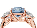 Rose gold Three-Stone Fancy Blue Princess Cut Diamond Ring with Pavé Band and Prong Setting_119