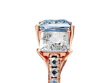 Rose gold Three-Stone Fancy Blue Princess Cut Diamond Ring with Pavé Band and Prong Setting_120