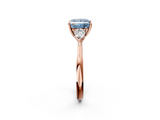 Rose gold Three-Stone Fancy Blue Princess  Cut Diamond Ring with Pear Side Stones in Four-Prong Setting_111