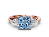 Rose gold Three-Stone Fancy Blue Princess Cut Diamond Ring with Pear  Side Stones in Four-Prong Setting_12