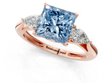 Rose gold Three-Stone Fancy Blue Princess Cut Diamond Ring with Pear  Side Stones in Four-Prong Setting_13