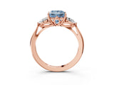 Rose gold Three-Stone Fancy Blue Princess Cut Diamond Ring with Pear  Side Stones in Four-Prong Setting_15