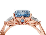 Rose gold Three-Stone Fancy Blue Princess Cut Diamond Ring with Pear  Side Stones in Four-Prong Setting_16