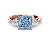 Rose gold Three-Stone Fancy Blue Princess Cut Diamond Ring with Pear  Side Stones in Four-Prong Setting_48