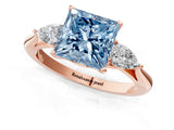 Rose gold Three-Stone Fancy Blue Princess Cut Diamond Ring with Pear  Side Stones in Four-Prong Setting_49