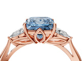 Rose gold Three-Stone Fancy Blue Princess Cut Diamond Ring with Pear  Side Stones in Four-Prong Setting_52