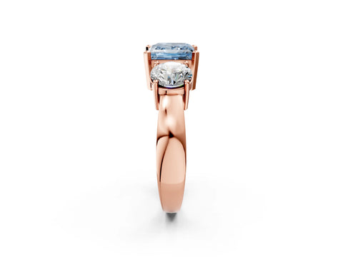 Rose gold Three-Stone Fancy Blue Princess Cut Diamond Ring with Round Side Stones, Classic Band, and Four-Prong Setting_2