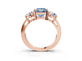 Rose gold Three-Stone Fancy Blue Princess Cut Diamond Ring with Round Side Stones, Classic Band, and Four-Prong Setting_3