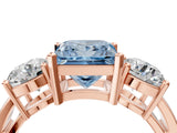 Rose gold Three-Stone Fancy Blue Princess Cut Diamond Ring with Round Side Stones, Classic Band, and Four-Prong Setting_4