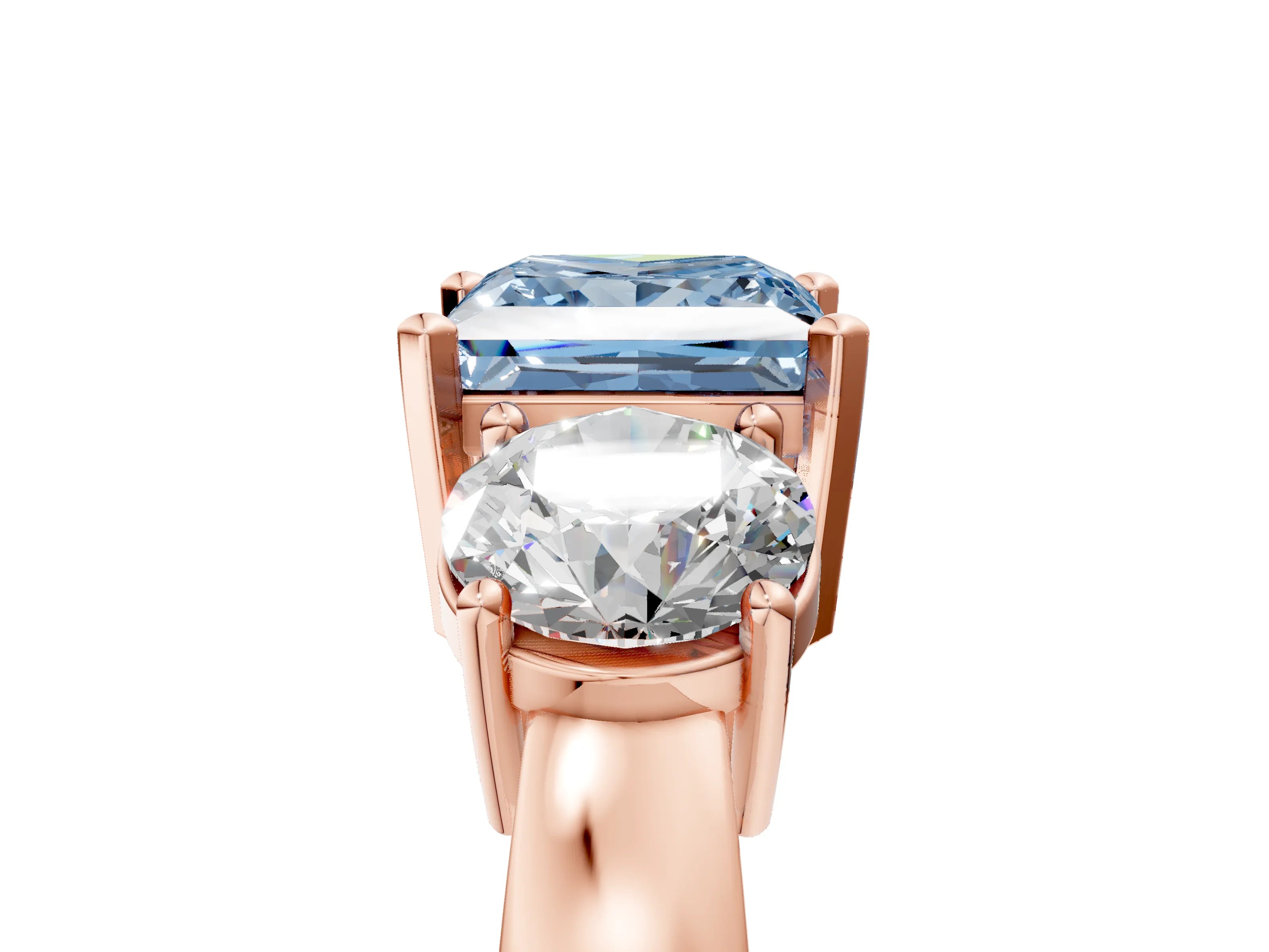 Rose gold Three-Stone Fancy Blue Princess Cut Diamond Ring with Round Side Stones, Classic Band, and Four-Prong Setting_5