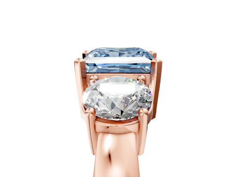Rose gold Three-Stone Fancy Blue Princess Cut Diamond Ring with Round Side Stones, Classic Band, and Four-Prong Setting_5