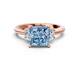 Rose gold Three-Stone Fancy Blue Princess  Cut Diamond Solitaire with Prong Setting and Classic Band_42