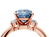Rose gold Three-Stone Fancy Blue Princess  Cut Diamond Solitaire with Prong Setting and Classic Band_46