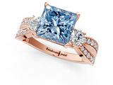 Rose gold Three-Stone Fancy Blue Princess  Cut Diamond Twist Band with Prong Setting_40