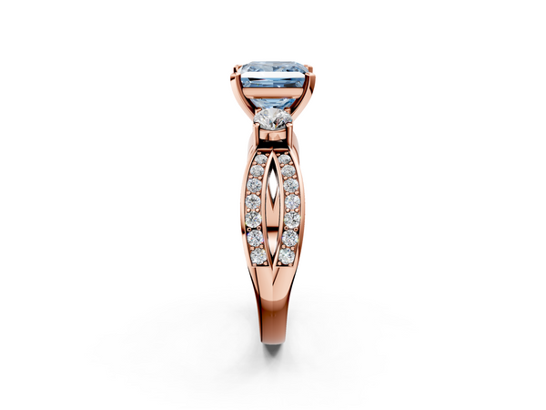 Rose gold Three-Stone Fancy Blue Princess  Cut Diamond Twist Band with Prong Setting