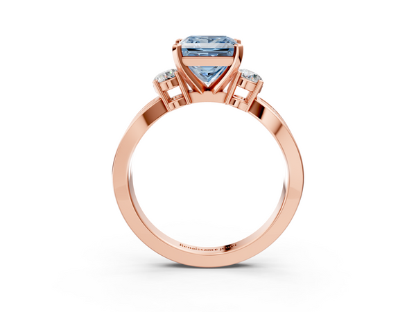 Rose gold Three-Stone Fancy Blue Princess  Cut Diamond Twist Band with Prong Setting