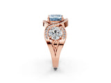 Rose gold Three-Stone Fancy Blue Princess Cut Diamond Wave Pave Band with Prong Setting_2