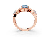 Rose gold Three-Stone Fancy Blue Princess Cut Diamond Wave Pave Band with Prong Setting_3