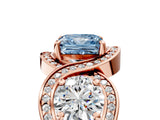 Rose gold Three-Stone Fancy Blue Princess Cut Diamond Wave Pave Band with Prong Setting_5