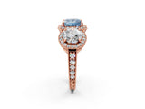 Rose gold Three-Stone Fancy Blue Princess Cut Halo Diamond Milgrain Band with Four-Prong Setting_2