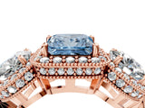 Rose gold Three-Stone Fancy Blue Princess Cut Halo Diamond Milgrain Band with Four-Prong Setting_4
