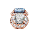 Rose gold Three-Stone Fancy Blue Princess Cut Halo Diamond Milgrain Band with Four-Prong Setting_5