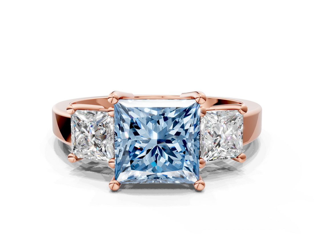 Rose gold Three-Stone Fancy Blue Princess  Cut Solitaire Ring with Prong Setting_3