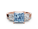 Rose gold Three-Stone Fancy Blue Princess  Cut Solitaire Ring with Prong Setting_3
