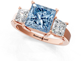 Rose gold Three-Stone Fancy Blue Princess  Cut Solitaire Ring with Prong Setting_4