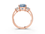 Rose gold Three-Stone Fancy Blue Princess  Cut Solitaire Ring with Prong Setting_6