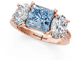 Rose gold Three-Stone Fancy Blue Princess  Diamond Milgrain Pave Band with Prong Setting 1