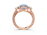 Rose gold Three-Stone Fancy Blue Princess  Diamond Milgrain Pave Band with Prong Setting 3