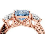 Rose gold Three-Stone Fancy Blue Princess  Diamond Milgrain Pave Band with Prong Setting 4
