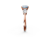 Rose gold Three-Stone Fancy Blue Princess  Diamond Ring with Pear Side Stones in Four-Prong Setting_78